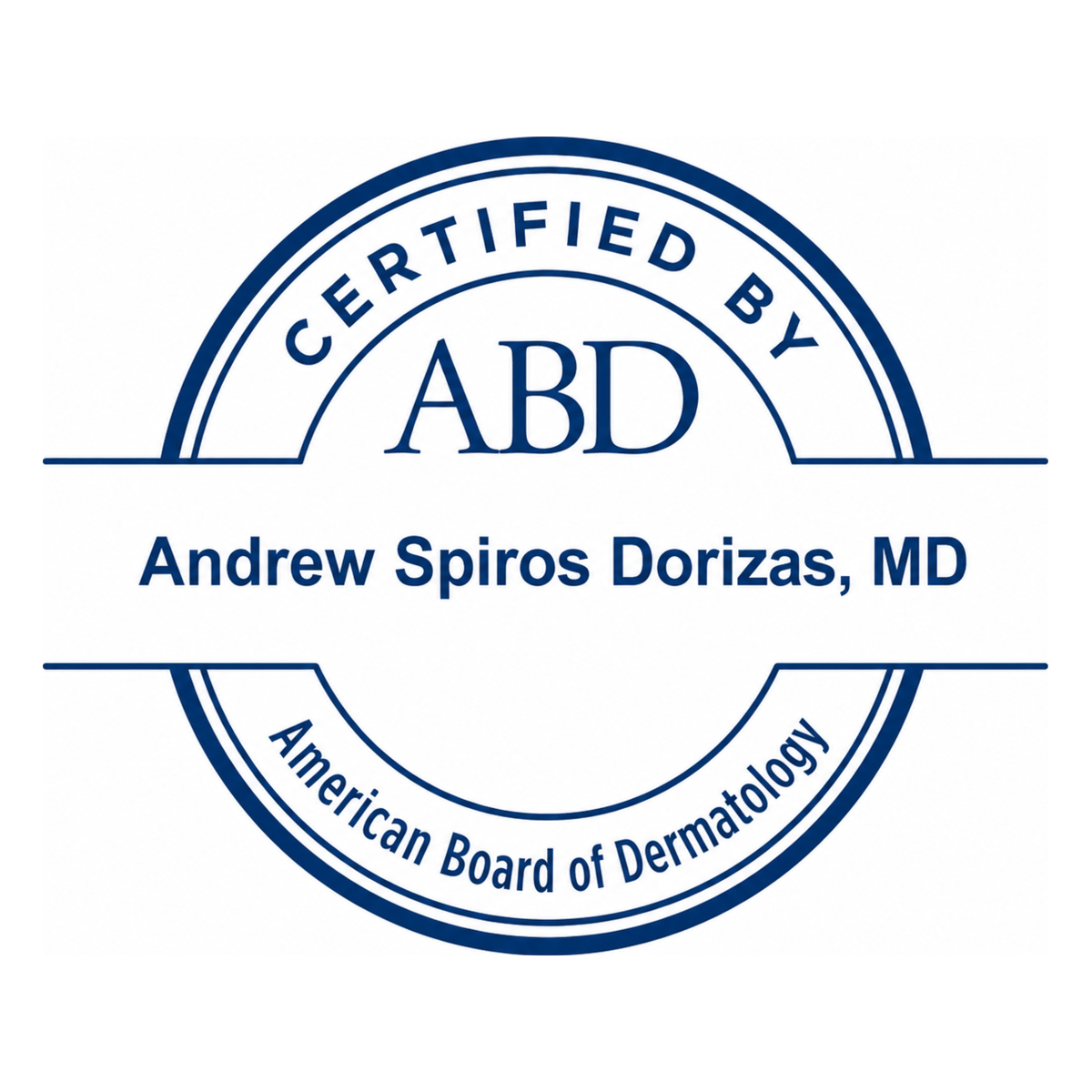 American Board of Dermatology certification seal for Dr. Andrew Dorizas