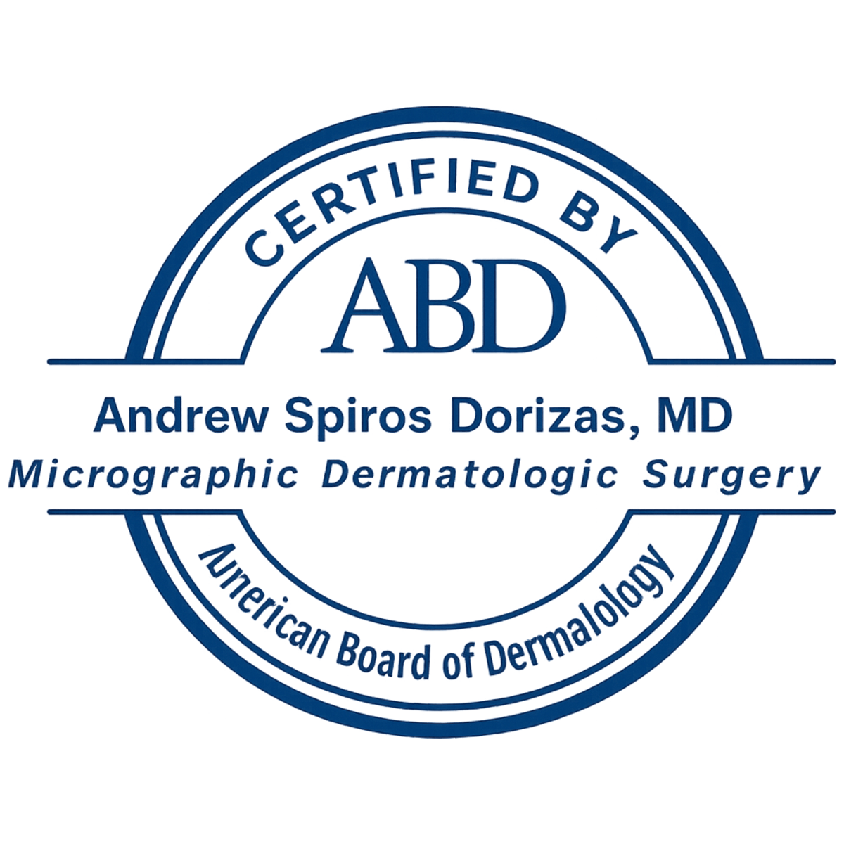 Micrographic Dermatologic Surgery certification seal for Dr. Andrew Dorizas