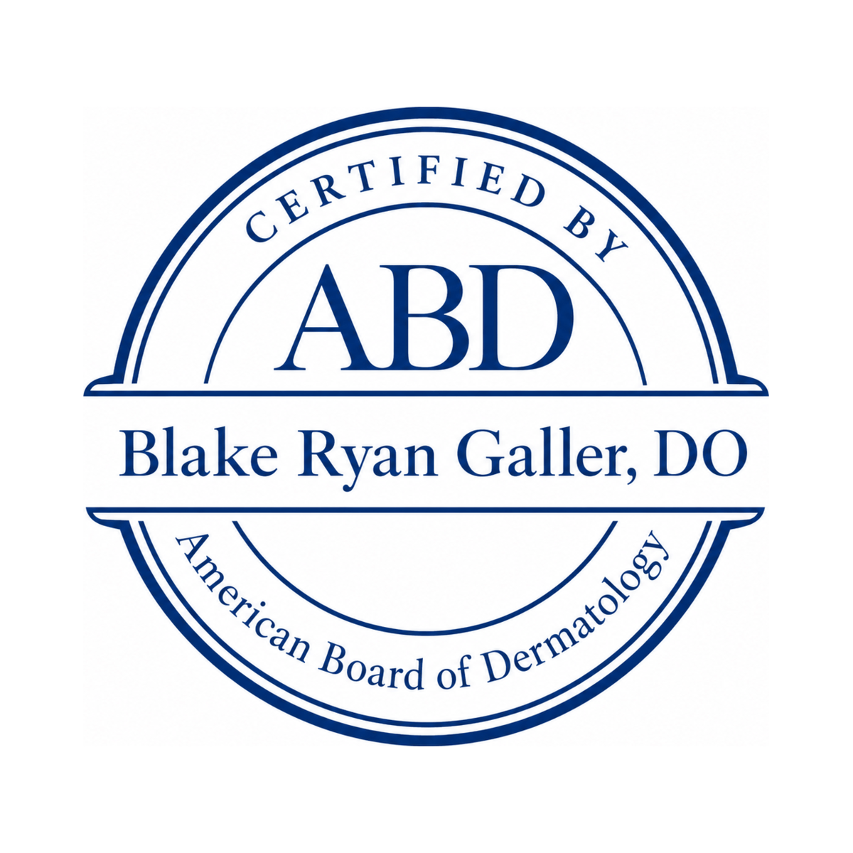 American Board of Dermatology certification seal for Dr. Blake Galler