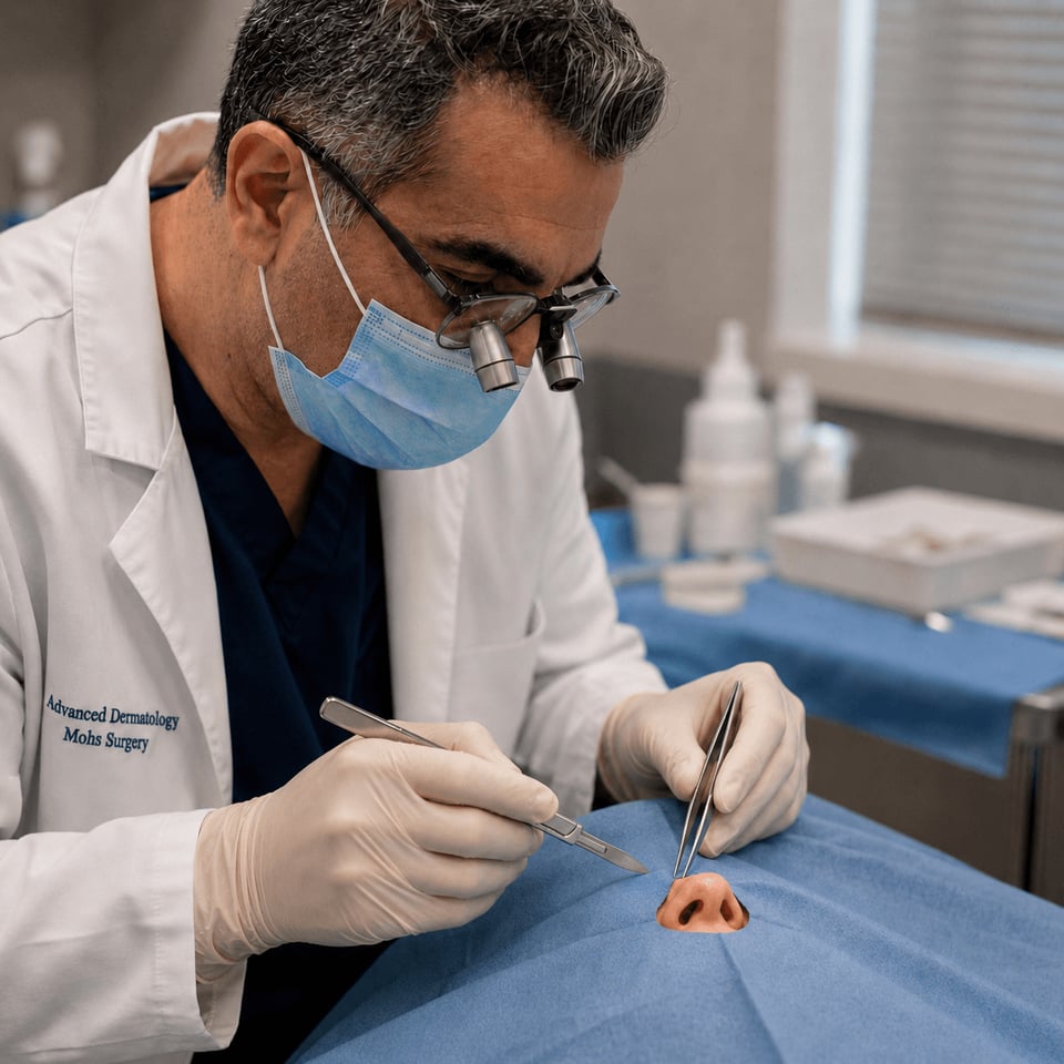 Mohs surgeon performing a dermatologic surgery procedure